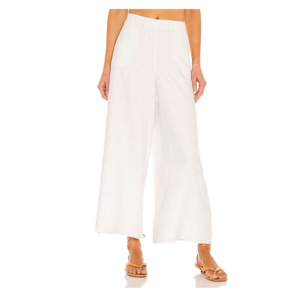 Show Me Your Mumu White KickBack Linen Wide Leg Pants Women’s Medium